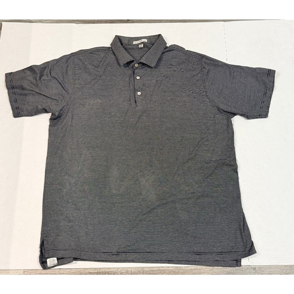 Peter Millar Polo Shirt Mens XXL Black White Striped Cotton Golf Casual